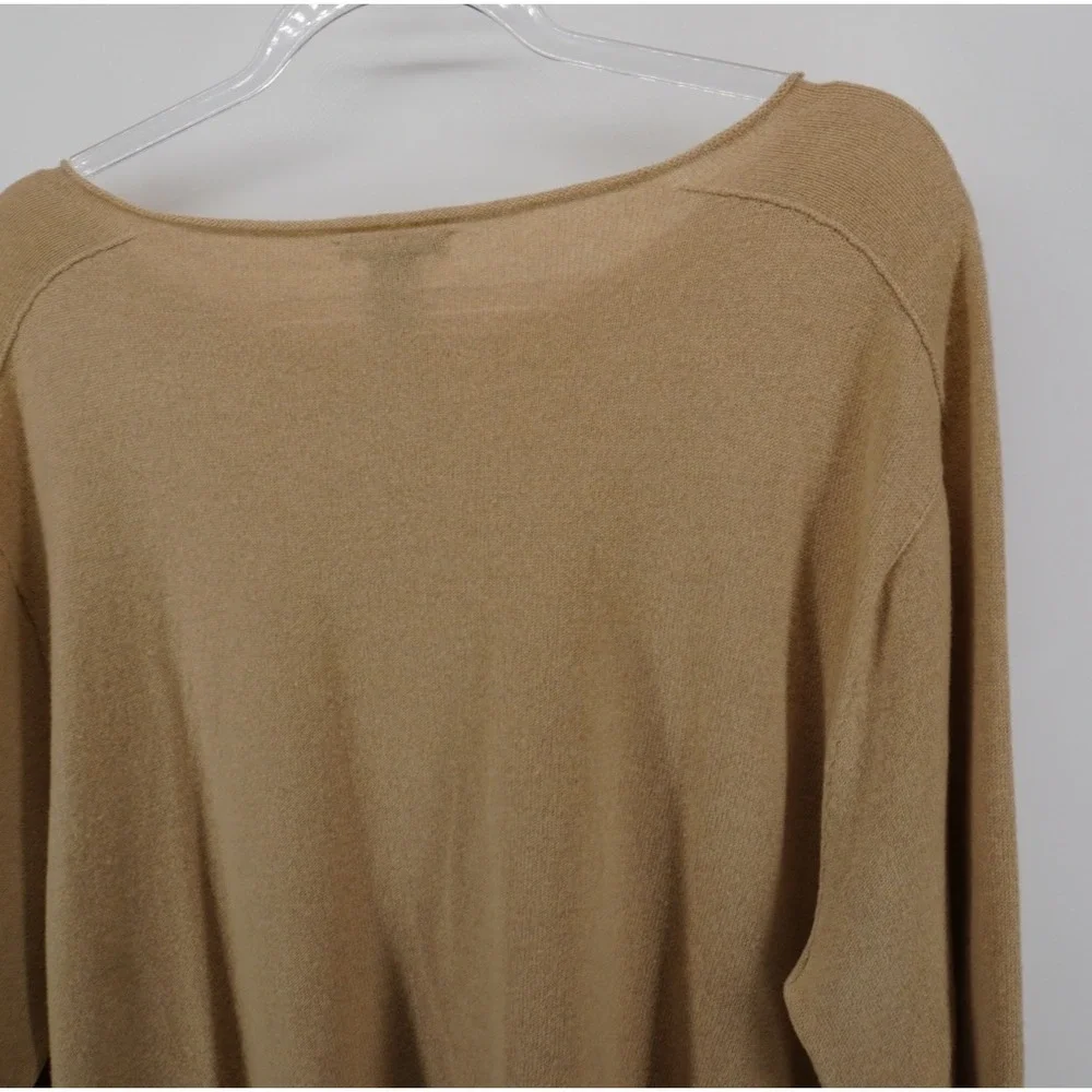 Eileen Fisher 100% Cashmere Boat Neck Sweater Camel Tan XL Minimalist Luxury
